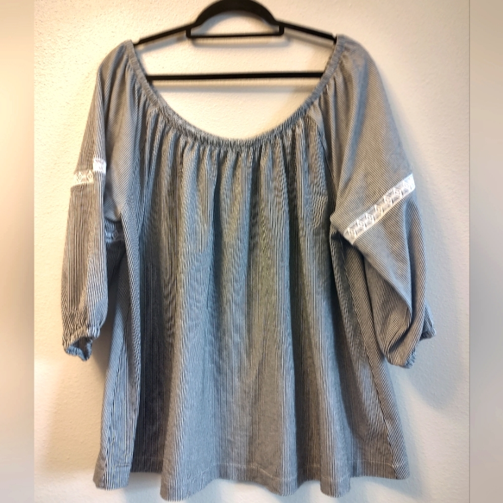 LANE BRYANT Sz 22/24 Black and White Bohemian Blouse